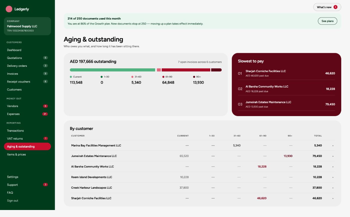Aging and outstanding balances by customer